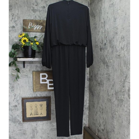 NWT Lauren Ralph Lauren Long Sleeve V-Neck Knit Jumpsuit 200011564 14 Black - Picture 2 of 4